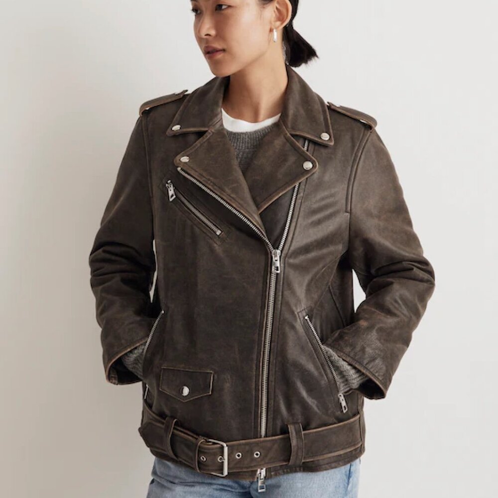 Madewell Distressed Leather Oversized Motorcycle Jacket